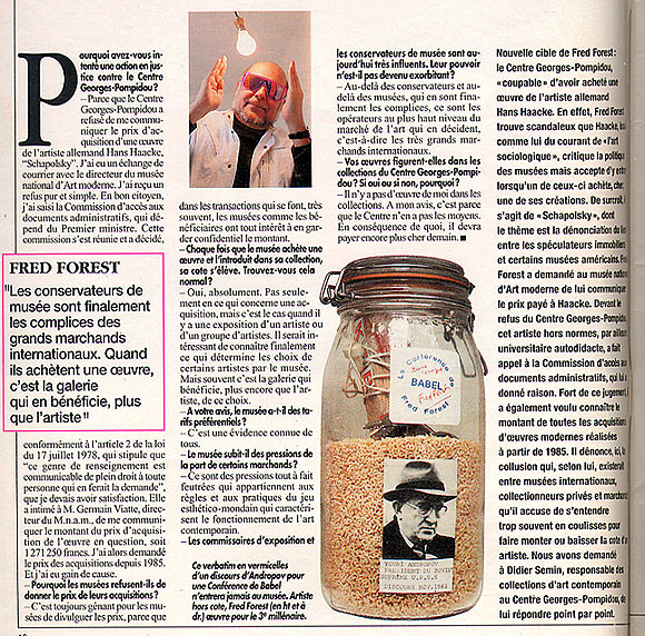 33. Artigo e entrevista do semanrio Paris-Match sobre o processo que o artista empreendeu contra o Centro Georges Pompidou por falta de transparncia, paris, 11 de agosto de 1994.