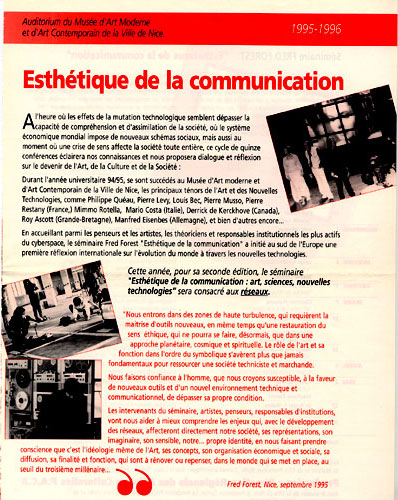 56. Seminrio Fred Forest Esttica da comunicao, Universidade de Nice Sophia Antipolis e MAMAC, Nice 1995